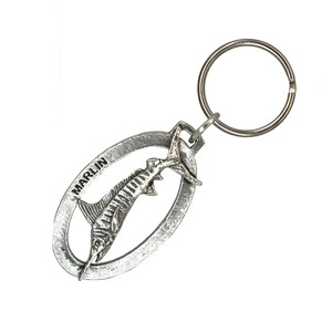 Marlin Keychain, S002KC, 2 Inch, Saltwater, Ocean, Bill Fish, Deep Sea, Sport Fishing, Gift, Metal, Key Fob, Ring, Pewter, Handmade in USA