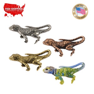 Handmade Pewter Lizard Pin, Reptile Brooch, USA Made