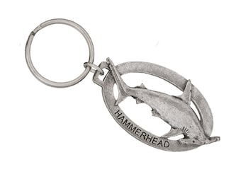 Hammerhead Shark Keychain, S118KC, 2 Inch, Saltwater, Fishing, Ocean, Sea, Gift, Metal, Key Fob, Key Ring, Pewter, Made in USA