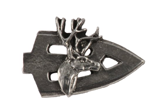 80s USA製　pin head アートレザーケース付き　オブジェ　プロダクト Broadhead With Deer Pin, Pewter, Deer, Hunting, Spear, Lapel, Hat