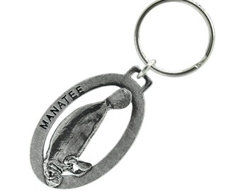 Manatee Keychain, M060KC, 2 Inches, Sea Cow, Marine Mammal, Florida, Wildlife, Nature, Gift, Metal, Engraved, Fob, Ring, Made in USA