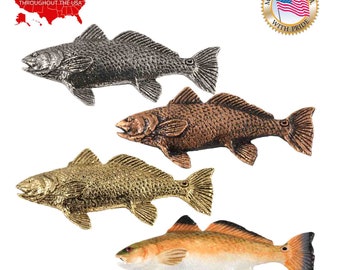 Redfish Pin, Pewter, Lapel, Hat, Pins, Brooch, Brooches, Jewelry, Gift, Handmade in the USA, 200 Fish Designs Available. S030PRZ