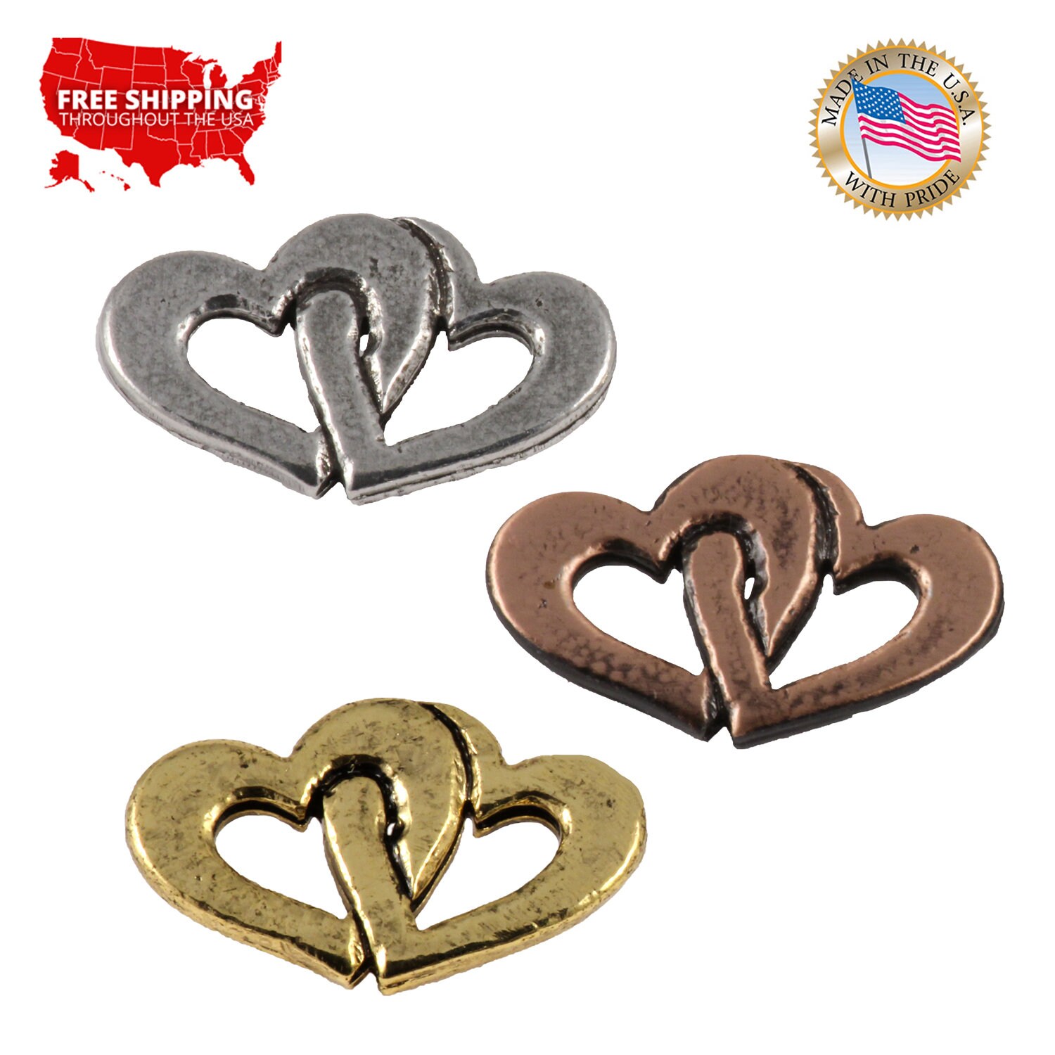 Double Heart Pin, Pewter, Heart, Double, Valentines Day, Love
