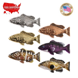 Grouper Fish Pin, Pewter, Lapel, Hat, Pins, Brooch, Brooches, Jewelry, Gift, Handmade in the USA, 200 Fish Designs Available. S070Z
