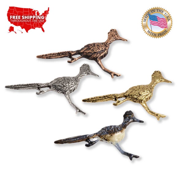 Roadrunner Pin, Southwest Desert, B120, Road Runner Lapel Pin, Bird Brooch, Backpack Charm, Hat Pin, Handmade in the USA, 100s of Bird Pins