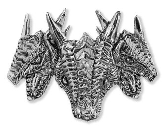 Three Headed Dragon Pin, Dragon Brooch, Lapel, Hat, Backpack, Jewelry, Medieval, Viking, Mythical, Fire Breathing, Handmade in the USA G046Z