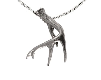 Antler Shed Pendant, Elk Antler Jewelry, Deer Antler Necklace, Antler Charm, Charm with Necklace Chain, Handmade in the USA, M009PEN