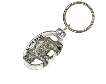 Black Bear Keychain, M033KC, 2 Inches, Gift, Metal, Engraved, Hunting, Key Fob, Key Ring, Keys, Zipper Pull, Luggage Tag, Handmade in USA