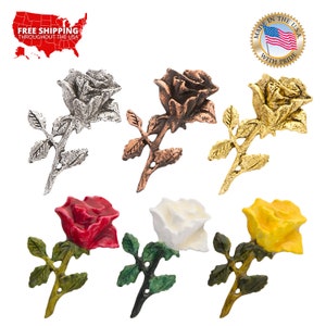 Rose Flower Pin, Pewter, Rose, Flower, Stem, Garden, Petal, Lapel, Hat, Pins, Brooch, Brooches, Jewelry, Gift, Handmade in the USA. A139Z