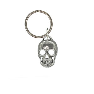 3D Skull Keychain, Full Jaw, G130KC, 1 1/4 inch, Death, Metal, Pewter, Key Fob, Key Ring, Keys, Zipper Pull, Luggage Tag, Backpack