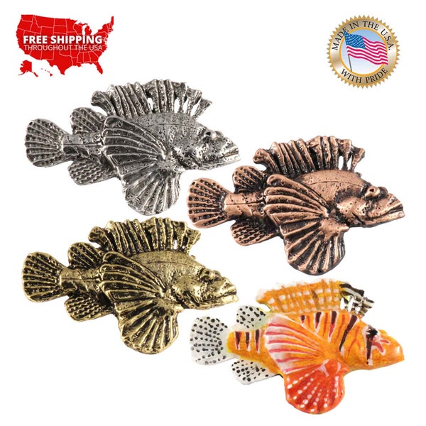 Lionfish Pin, Pewter, Lapel, Hat, Pins, Brooch, Brooches, Jewelry, Gift, Handmade in the USA, 200 Fish Designs Available. S080Z