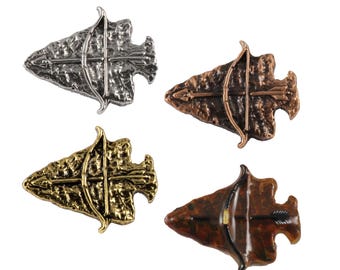 Arrowhead with Bow Pin, Pewter, Stone Arrowhead, Hunting, Recurve, Traditional, Lapel, Hat, Brooch, Jewelry, Gift, Handmade in the USA A086