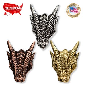 Dragon Head Pin, Mythical, Fire, Viking, Norse, Celtic, Gothic, Pins, Lapel, Brooch, Hat, Back, Handmade in the USA, 100+ Gothic Designs