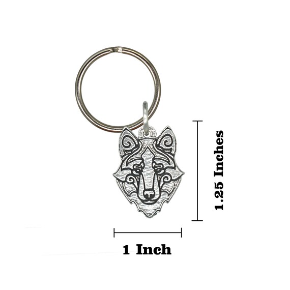 Wolf Head Keychain, G105KC, 1 1/4 Inch, Metal, Viking, Norse