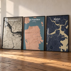 Custom Map Prints 3 for 2, City Map Wall Art Set, Personalized Travel Map Poster