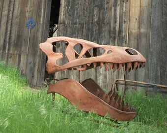 Hand Forged Steel T-Rex Skull Sculpture
