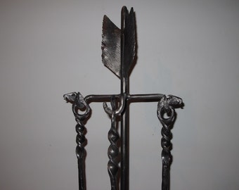 Forged Arrowhead Fireplace Tool Set