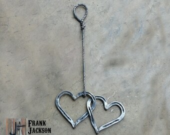 Hand Forged Double Horseshoe Hanging Heart