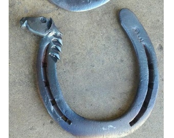 Hand Forged Bronco Horseshoe, Recycled Metal Art