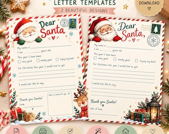 Sjabloon voor een kerstbrief - Pakket met 2 opties (bewerkbaar, printbaar)