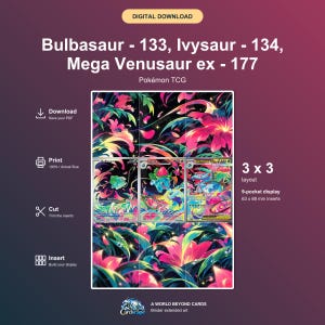 Bulbasaur to Mega Venusaur Extended Art Binder Page | Neon Bloom Michi Method (Digital Download)