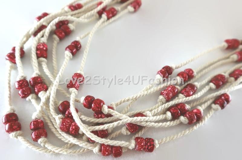 White Cord Statement Necklace, Multi Strand Necklace Earring Set Etsy