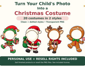 Christmas Photo Costume PNG Bundle, 20 Designs, Clean & Dotted Styles (Digital Download)
