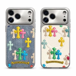 Funda para iPhone MagSafe con diseño de cruz colorida estilo vintage CH, cubierta de cuero vaquero bordada, estilo gótico Y2K streetwear para iPhone 18 17 16 15 Pro Max