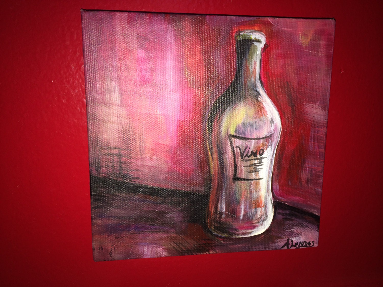 Painting Vino Wine original painting wine bottle Etsy