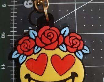 Love Smile-oji Bag Charm with Rose Crown | Heart Eyes | Bold Purse & Backpack Charm