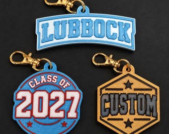Custom Bulk Bag Charms, Personalized Town Team Club Group, 24 Piece Minimum