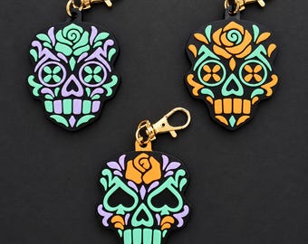 Rose Head Sugar Skull Bag Charms — Set of 3 Original MerchWT Designs