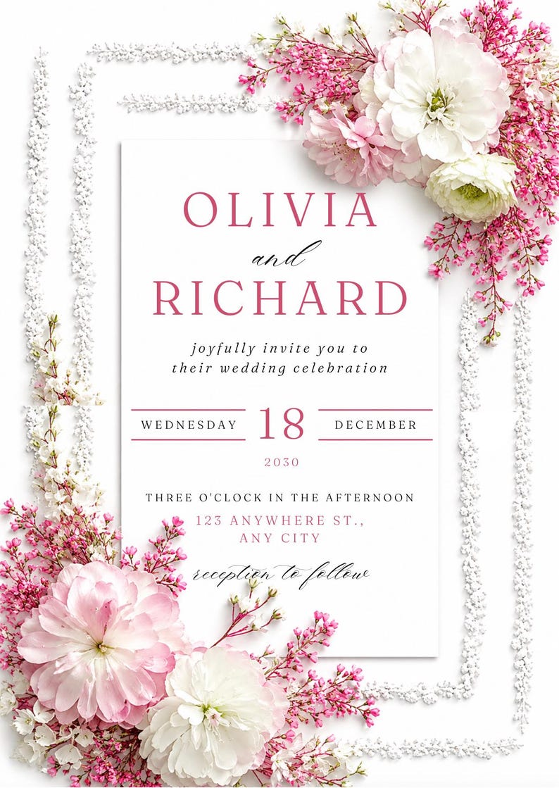 Pink Grad Invite Template Editable Floral Wedding Invitation, Pink White Canva Template, A6 - Etsy