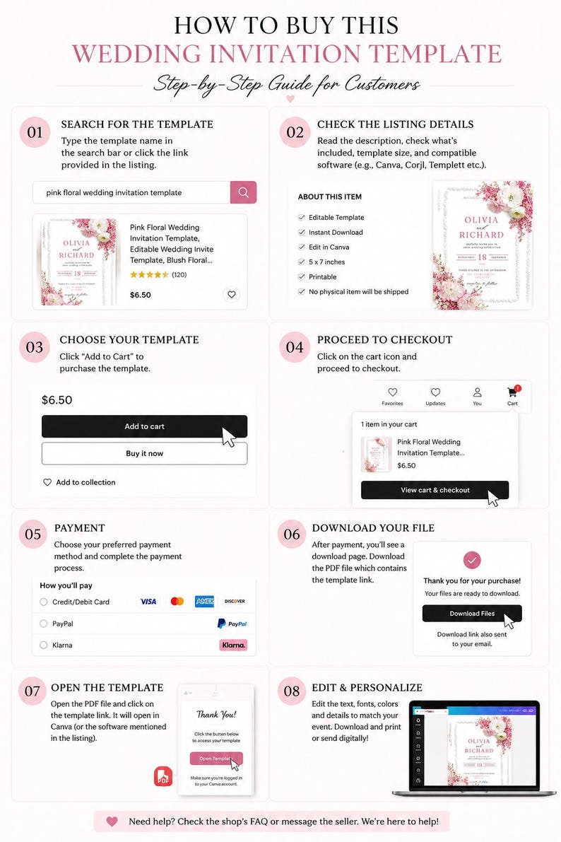 Pink Grad Invite Template Editable Floral Wedding Invitation, Pink White Canva Template, A6 - Etsy