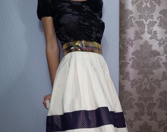 60s ecru skirt / star / checkered fabrics.01116