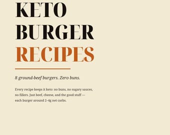 Recetas de hamburguesas keto / 8 hamburguesas bajas en carbohidratos con carne molida, sin pan / PDF imprimible