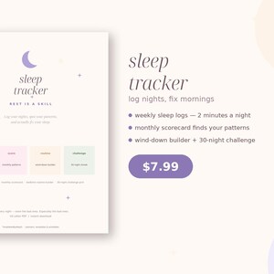 Sleep Tracker Printable | Sleep Log + Bedtime Routine Builder | 30 Night Challenge | Wellness Planner PDF
