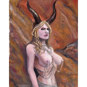 Demon Girl Oil paint on wood framed cotton canvas 11"Wx14"H