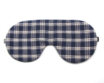 Blue Plaid Sleep Mask, Adjustable Strap Sleeping Eye Mask, Gift for Him, Night Blindfold, Travel Sleep Mask