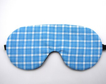 Adjustable Plaid Sleeping Mask, Blue Sleep Mask, Travel Eye Mask, Cotton Sleep Mask, Night Blindfold
