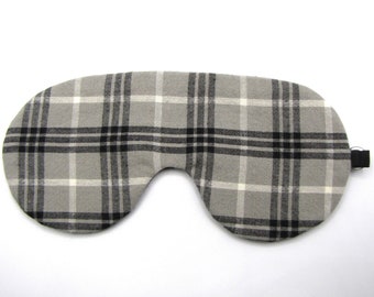 Gray Plaid Sleep Mask, Adjustable Night Blindfold, Travel Sleeping Mask, Cotton Plaid Eye Mask