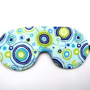 Retro Circles Sleep Mask – Handmade Eye Mask for Women & Men – Light Blocking Travel Mask – Adjustable Strap – Blue Green Mod Print