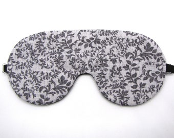 Beautiful Adjustable Gray Sleep Mask, Gray Floral Sleeping Mask, Night Blindfold, Gift for Her, Sleep Accessory