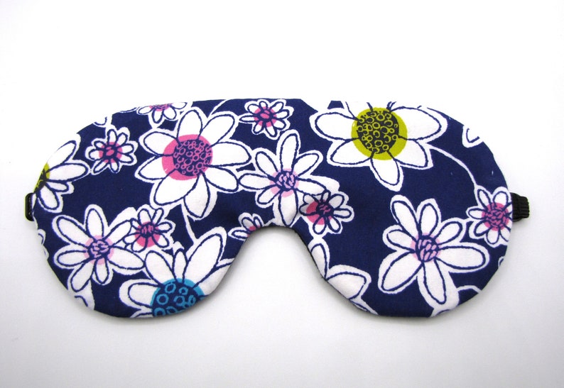 Whimsical flower Sleep Mask, Dark Blue Sleeping Mask, Adjustable Eye Mask image 7