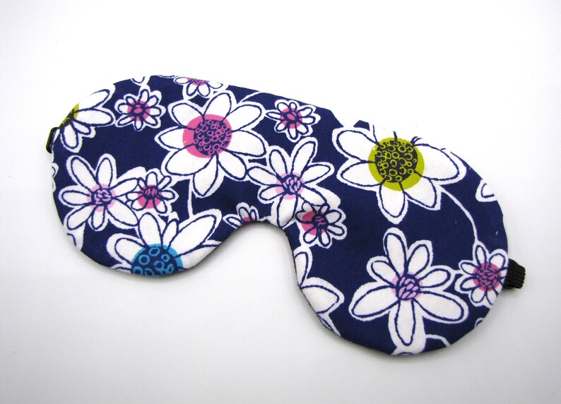 Whimsical flower Sleep Mask, Dark Blue Sleeping Mask, Adjustable Eye Mask image 5