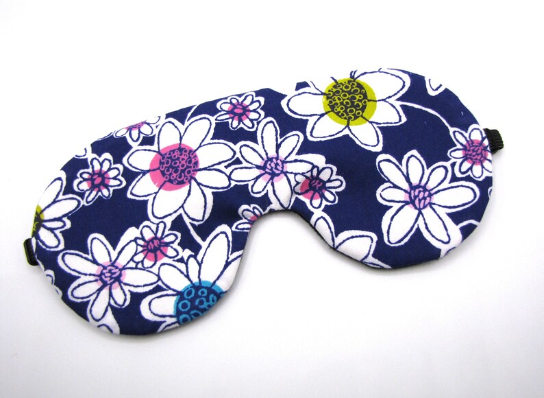 Whimsical flower Sleep Mask, Dark Blue Sleeping Mask, Adjustable Eye Mask image 6