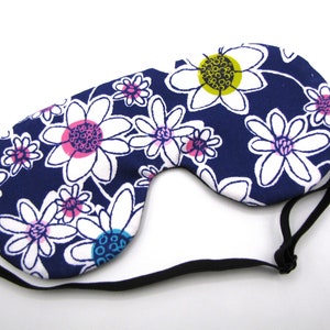 Whimsical flower Sleep Mask, Dark Blue Sleeping Mask, Adjustable Eye Mask image 2