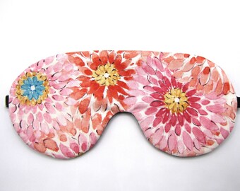 Floral Sleep Mask, Adjustable Sleep Mask, Pink Flowers Sleeping Eye Mask, Cotton Blindfold