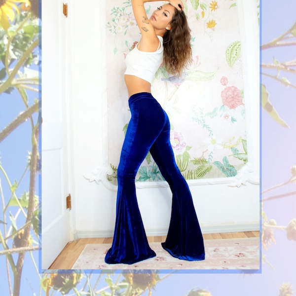 PICK A COLOR velvet bellbottoms, made to order stretch leggins, high waisted bell bottom leggings, hippie boho stretchy pants