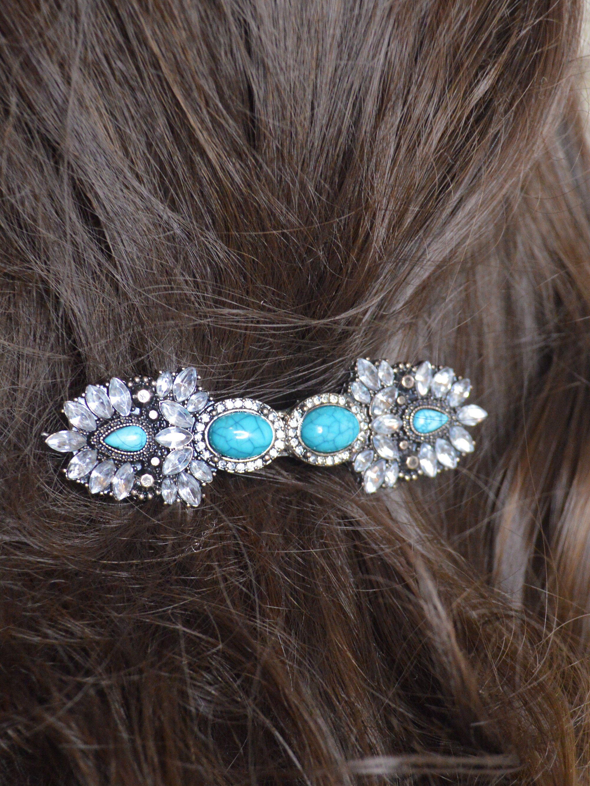 Turquoise barrette rhinestone hair clip southwestern bridal Etsy